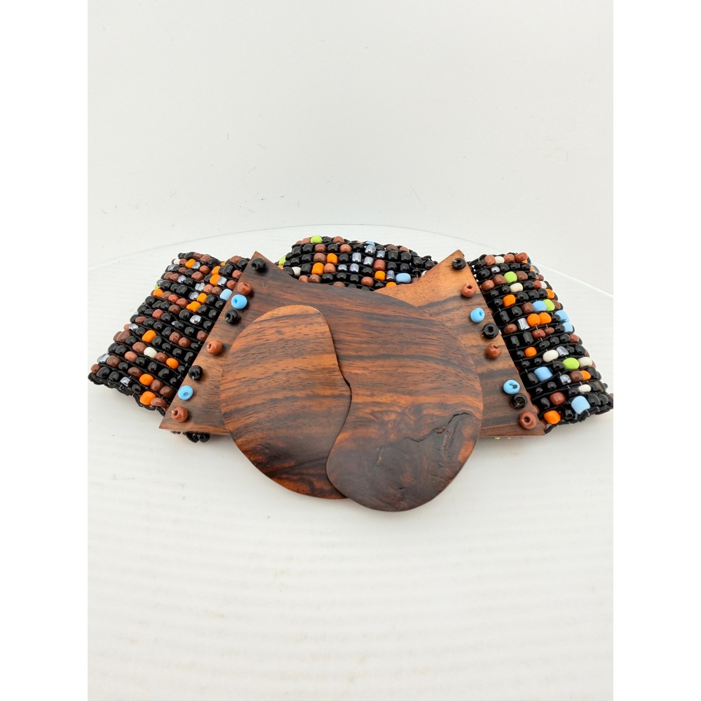 Chunky Boho Beaded Stretch Waist Belt Wooden Interlocking Buckle Tribal Y2K M/L